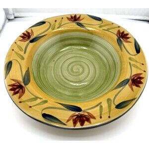 Vintage Pier 1 Wide Rim Soup Pasta Salad Bowl Elizabeth 9-3/4” Stoneware floral